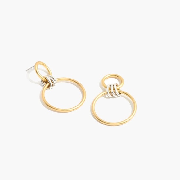 Madewell Jewelry - Madewell Brass Silver Two Tone Dangle Hoops Earrings